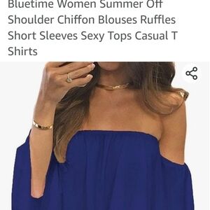 NWT Bluetime Women's Off Shoulder Ruffle Blouse P2P 17 1/2 Stretch To 24